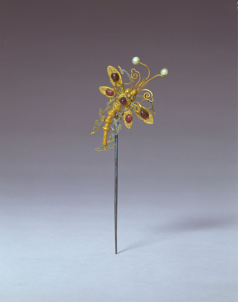 图片[1]-Dragonfly hairpin inlaid with gold and jewels-China Archive